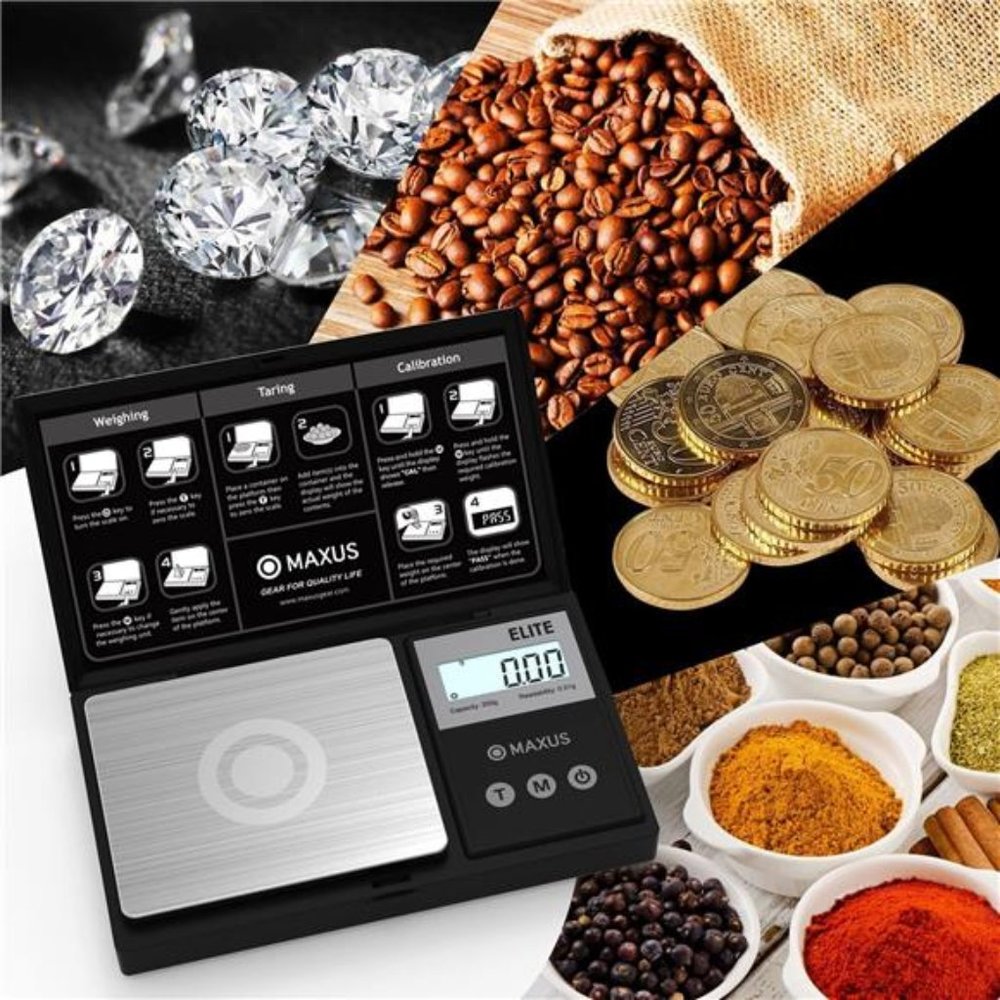 MAXUS Precision Pocket Scale 200g x 0.01g,Backlit LCD, Stainless Steel - Picture 5 of 6